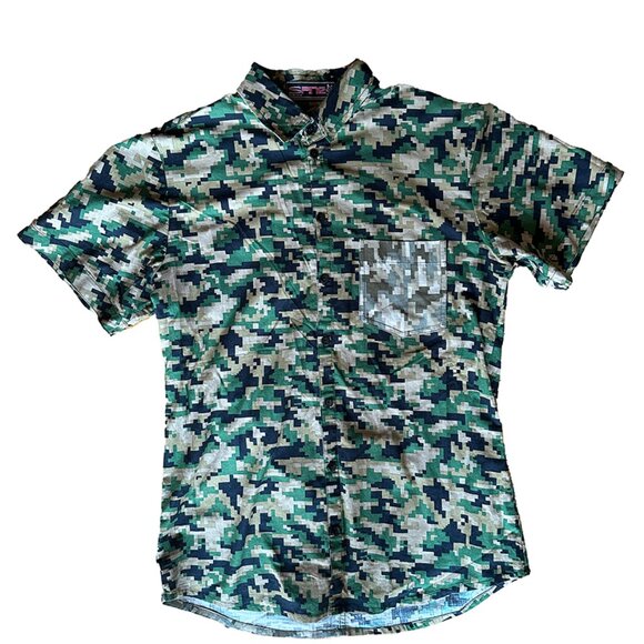 Men's digi camo camouflage button down short sleeved shirt with collar. sz M - Picture 4 of 8